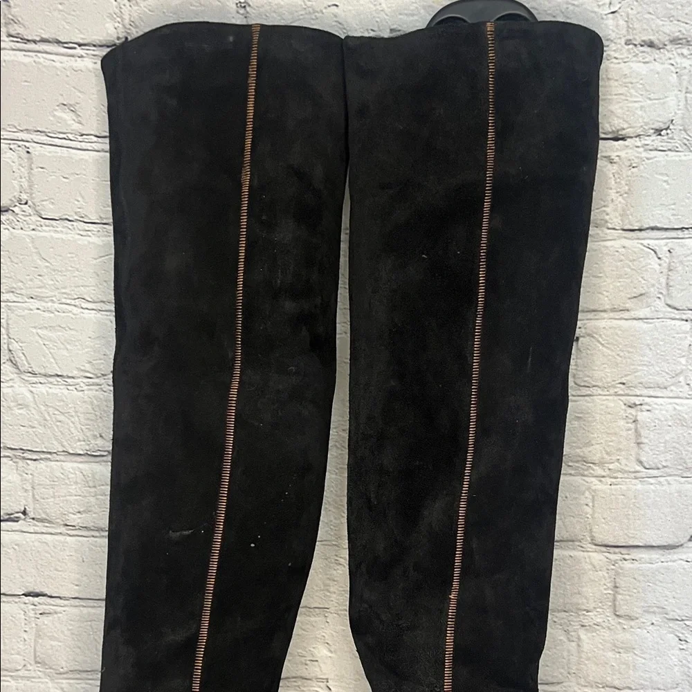 free people Elegant Black Suede Over the Knee Boots